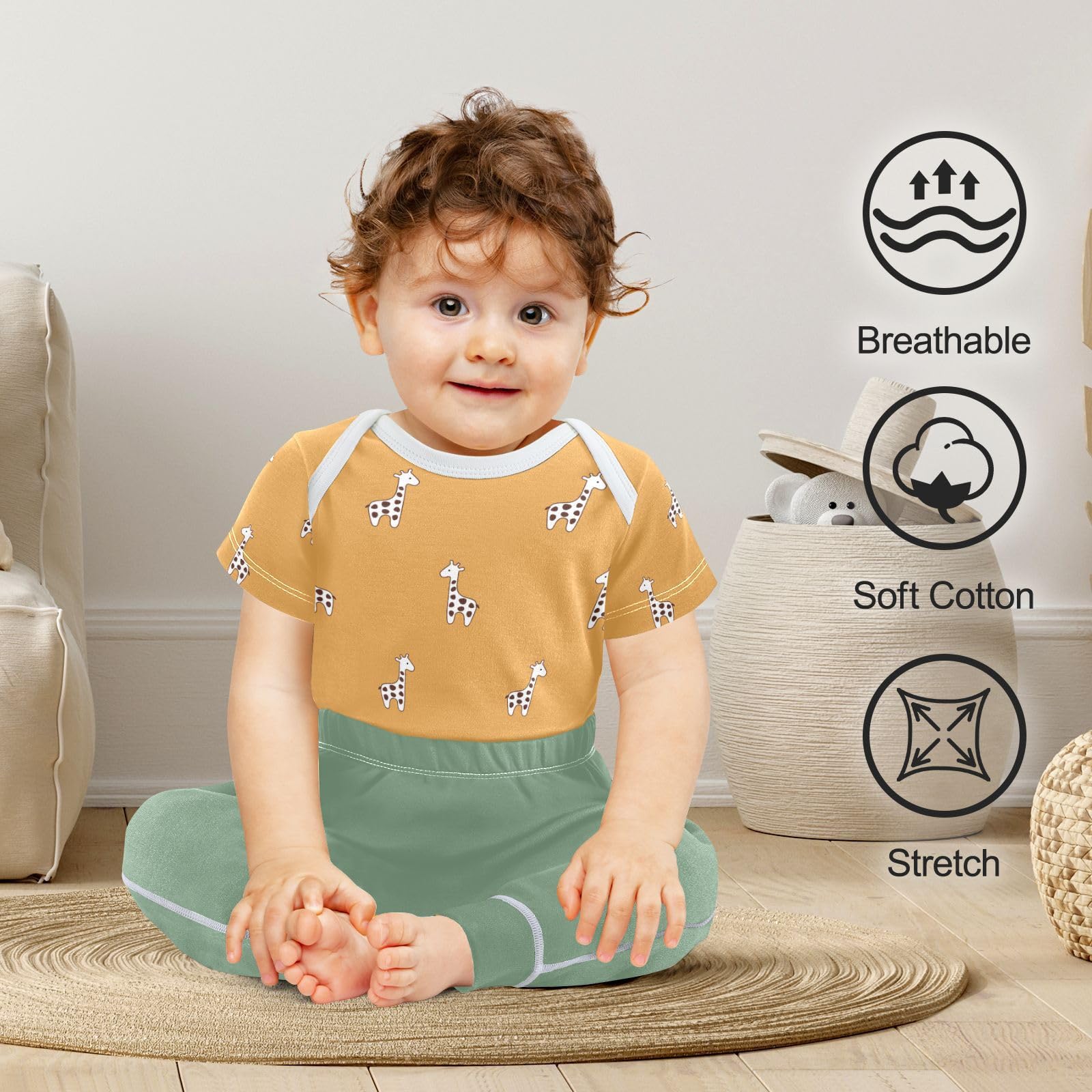 vvfelixl Cute Deer Baby Layette Sets,Baby Bodysuits Set Unisex Short Sleeve Babys Pants Sets 9-12M