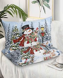 DecorLovee Christmas Snowman Pillow Cases Standard Size Set of 2 - Microfiber Bed Throw Pillow Covers, Xmas Tree Snowflake Botanical Lumbar Pillow Cover with Envelope Closure for Sofa 20"x26"