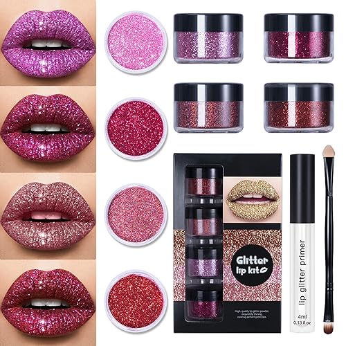 Miniatura 10 de Kit de labios con purpurina de 4 colores, diamante brillante y brillo de labios metálico, lápiz labial brillo de labios, lápiz labial con purpurina,