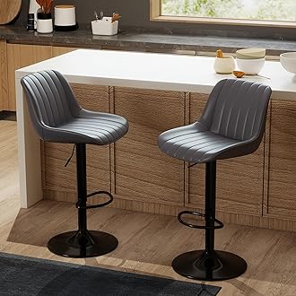 Youhauchair Bar Stools Set of 2, Swivel Counter Height Barstools with Back, Adjustable PU Leather Bar Chairs, Modern Armless Kitchen Island Stool, Dark Grey