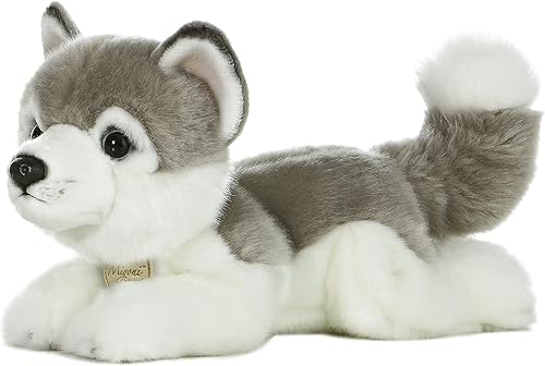 Aurora® Peluche realista Miyoni® Husky - Detalle realista - Compañerismo apreciado - Gris 11 pulgadas