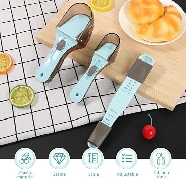 3Pcs Measuring Spoon Set Adjustable Baking Measuring Spoon with Scale Reusable Plastic Measuring Cup Multipurpose Measuring Tools Adjustable Measuring Cups and Spoons Set for Food, Coffee, Flour