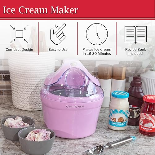 Miniatura 3 de Classic Cuisine - Máquina para hacer helados de 1 cuarto de galón para hacer sorbete, helado, helado y yogur congelado, electrodomésticos de cocina