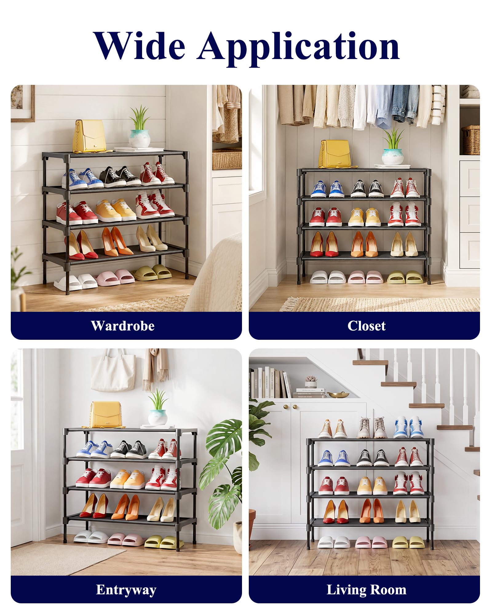 Kitsure Zapatero – Estante para zapatos no tejido, organizador de zapatos para armario, entrada, garaje y pasillo, estantes apilables para zapatos, XL, color negro