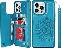 Vista 17 de iCoverCase Funda compatible con iPhone 13 Pro Max con tarjetero para mujer, bloqueo RFID en relieve de piel sintética con correa de muñeca de 6.7
