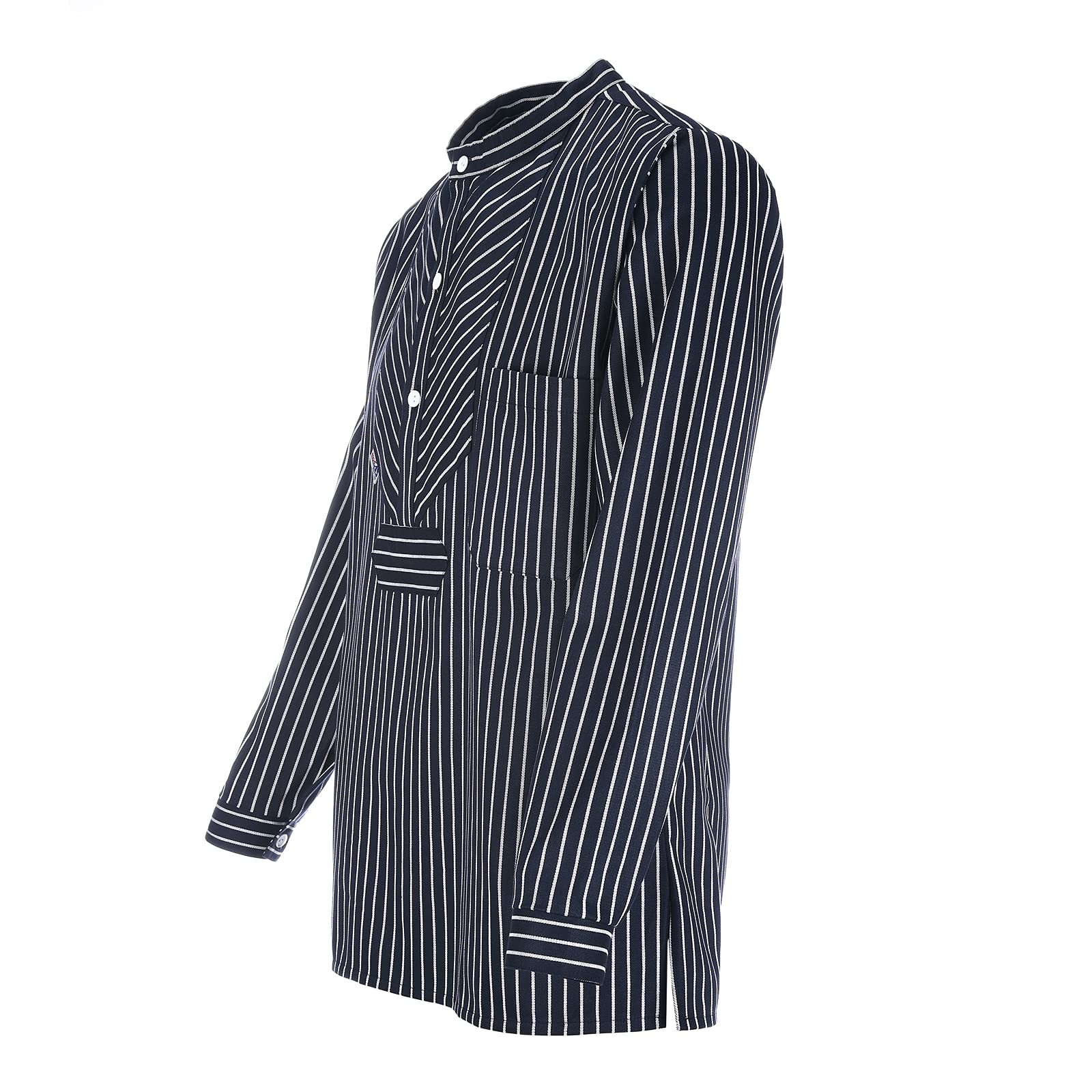 modAS Unisex Finkenwerder Fischerhemd Basic Line – Hemd Seemann Skipper Fischer-Hemd gestreift aus Baumwolle mit Breiten Streifen in Blau Größe 3XL