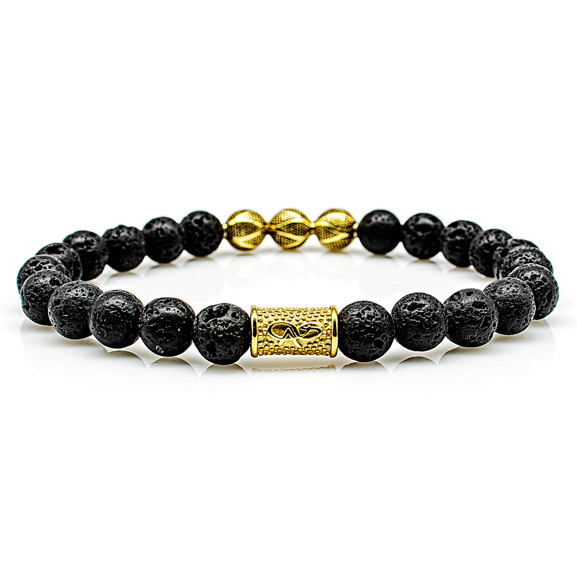 Lava 925 Sterling Silber Armband Bracelet Perlenarmband schwarz Beads Kugel 18k Gold 8mm