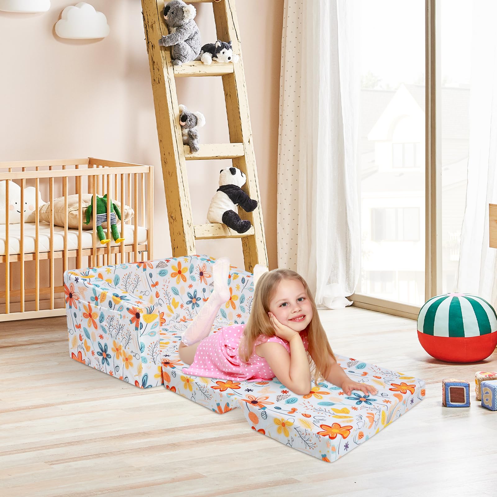 Divano Letto Pieghevole Per Bambini 2-in-1 - Con Schienale Regolabile, Tasca Laterale E Motivo Razzo Luminoso - Foto 10