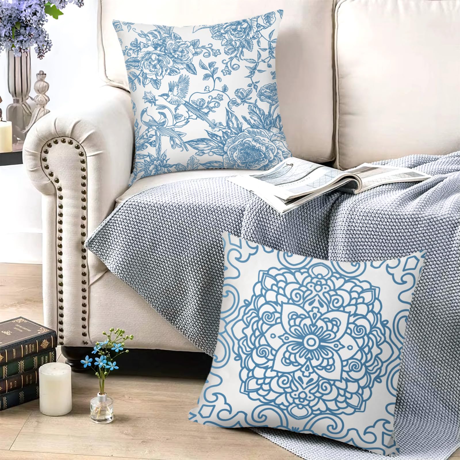 LTDKAEN Set di 4 federe per cuscini primaverili, 45 x 45 cm
