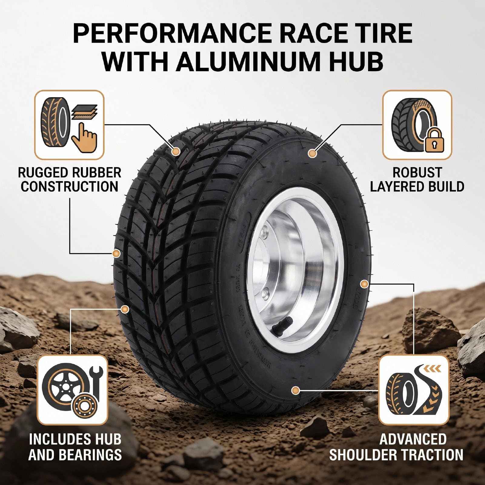 Tbest Neumático sin Cámara 10x4,50-5 con Llanta de Aleación de Aluminio y Rodamiento de 17mm para Ruedas de 5 Pulgadas ATV Quad Go Kart Mini Bicicleta Cortacésped