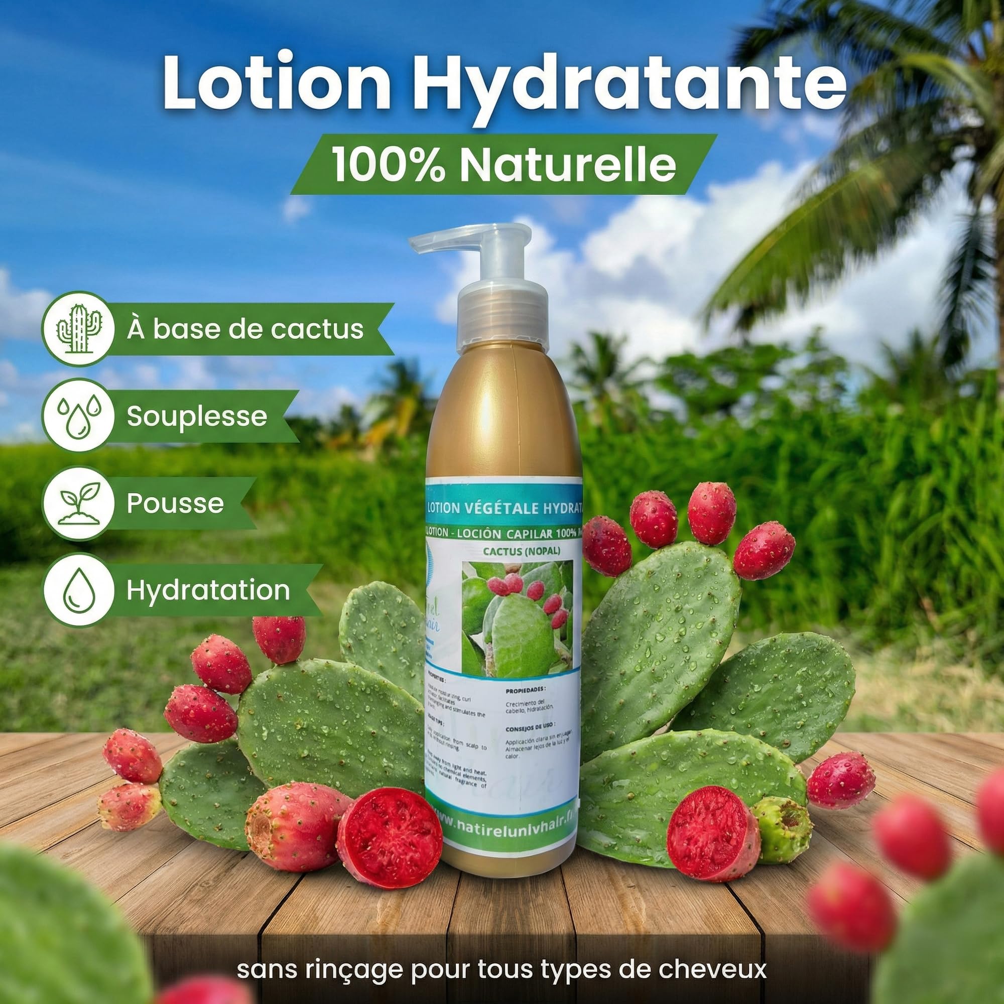 100 % natürliche Lotion auf Basis von Kaktus, Haarserum, feuchtigkeitsspendend, intensive Pflege ohne Ausspülen für trockenes und geschädigtes Haar, Leave-In Styling-Produkte, Behandlungen für das