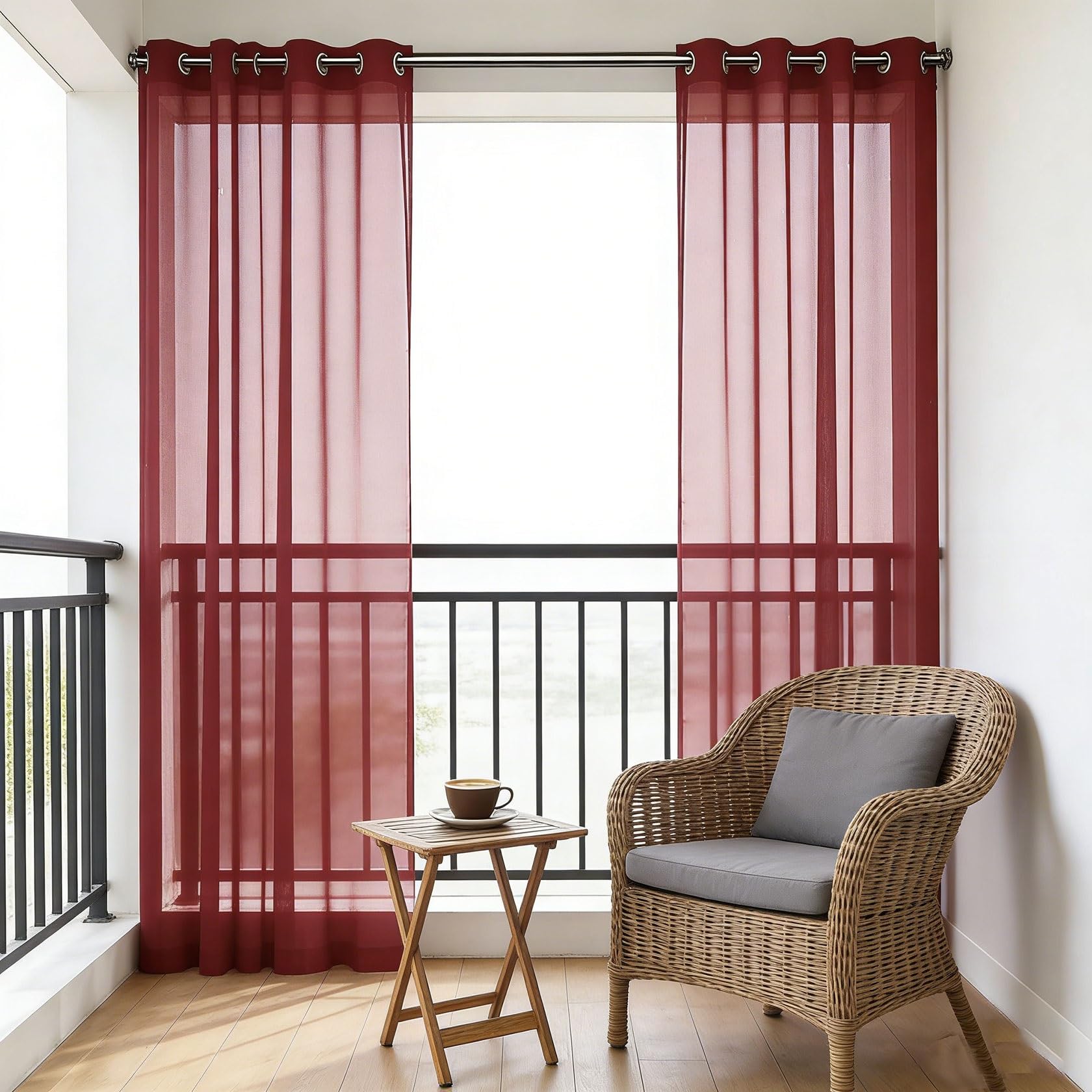 Cortinas traslúcidas vino tinto 70x180 de ojales para crear salones acogedores
