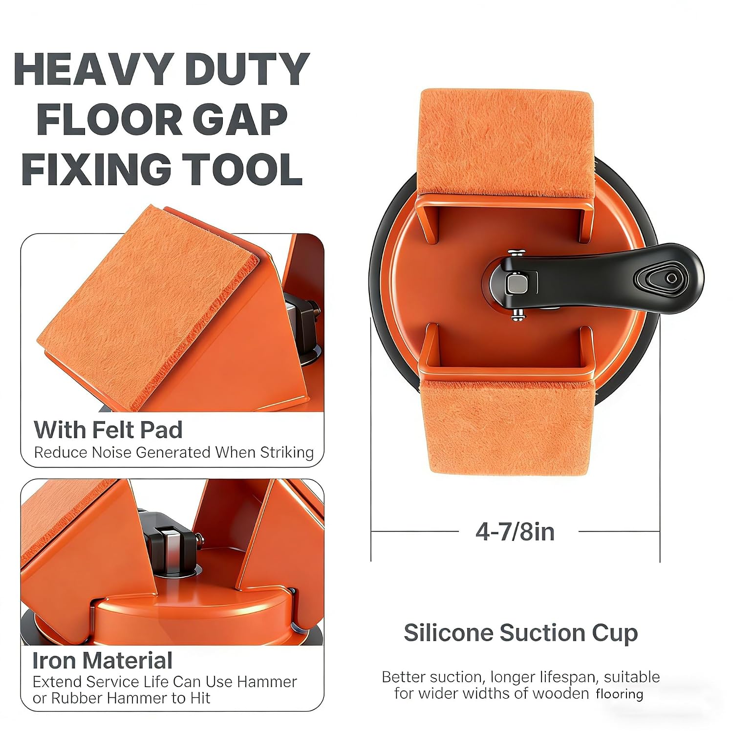 Floor Gap Fixer Tool, Heavy Duty 45° Striking Surface Floor Repair Tool with Enhanced Suction Cup, Slot Cutter & 5 Sticky Pads for Laminate & Vinyl Flooring