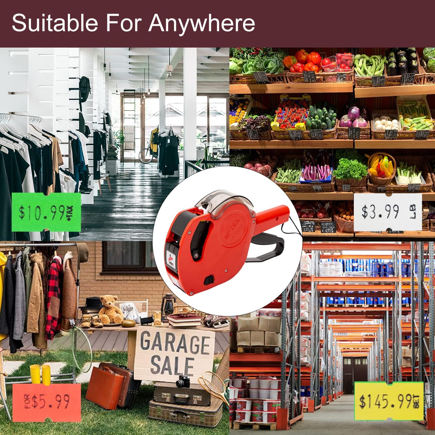 Motex Genuine MX-5500NEW 1 Line 8 Digits Price Tag Gun Kit - Includes 10,000 Blank Labels (White + Red + Yellow + Green) and 1 Pre-Loaded Inker with 1 Ink Refill