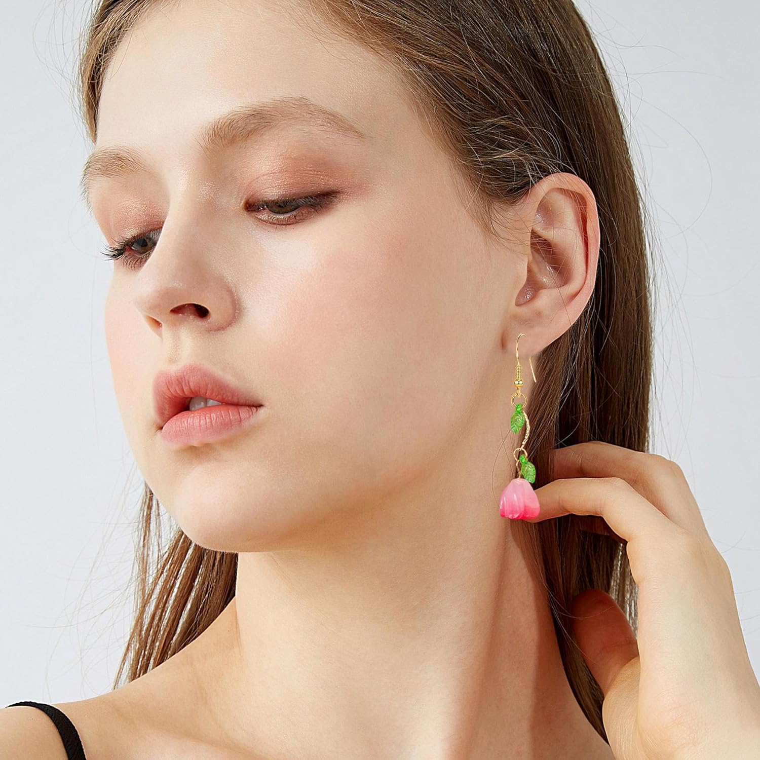 Tulip Dangle Gold Flower Earrings for Women Drop Floral Flower Statement Blossom Earrings - Image 4