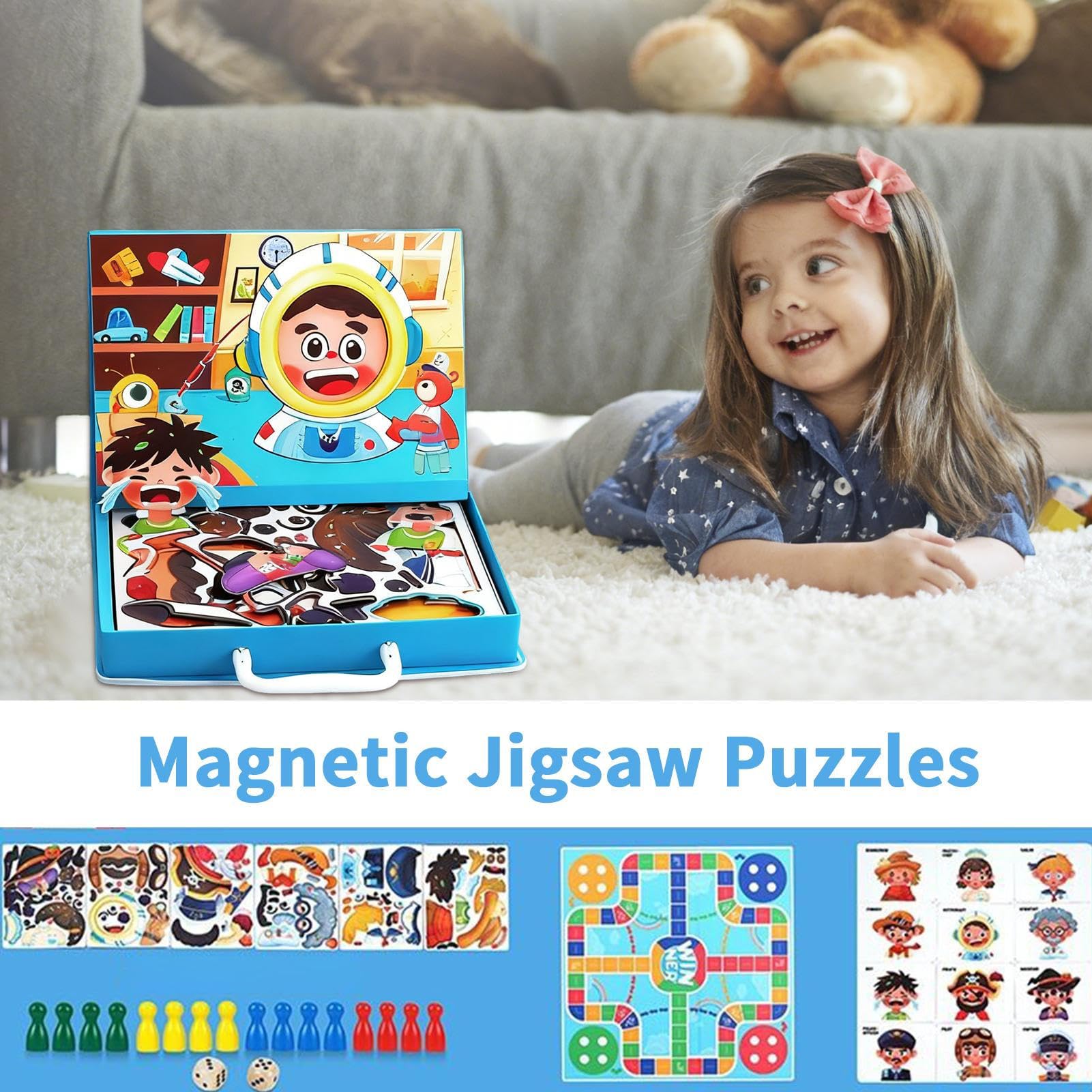 Générique Magnetisches Puzzle mit Gesicht – doppelseitiges | Simulationsspiel für Kinder, Kleinkinder mit kreativer Funktion, magnetische Puzzles für Mädchen, , Schule, Haus,