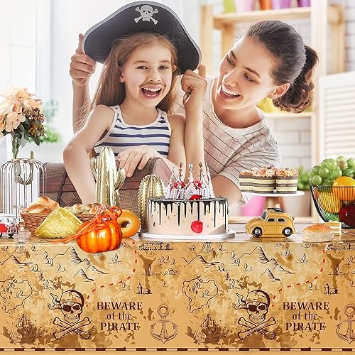 Miniatura 7 de Irenare Mantel para fiesta pirata, mapa del tesoro, cubierta de plástico para mesa del tesoro, suministros de fiesta náutica pirata para decoración