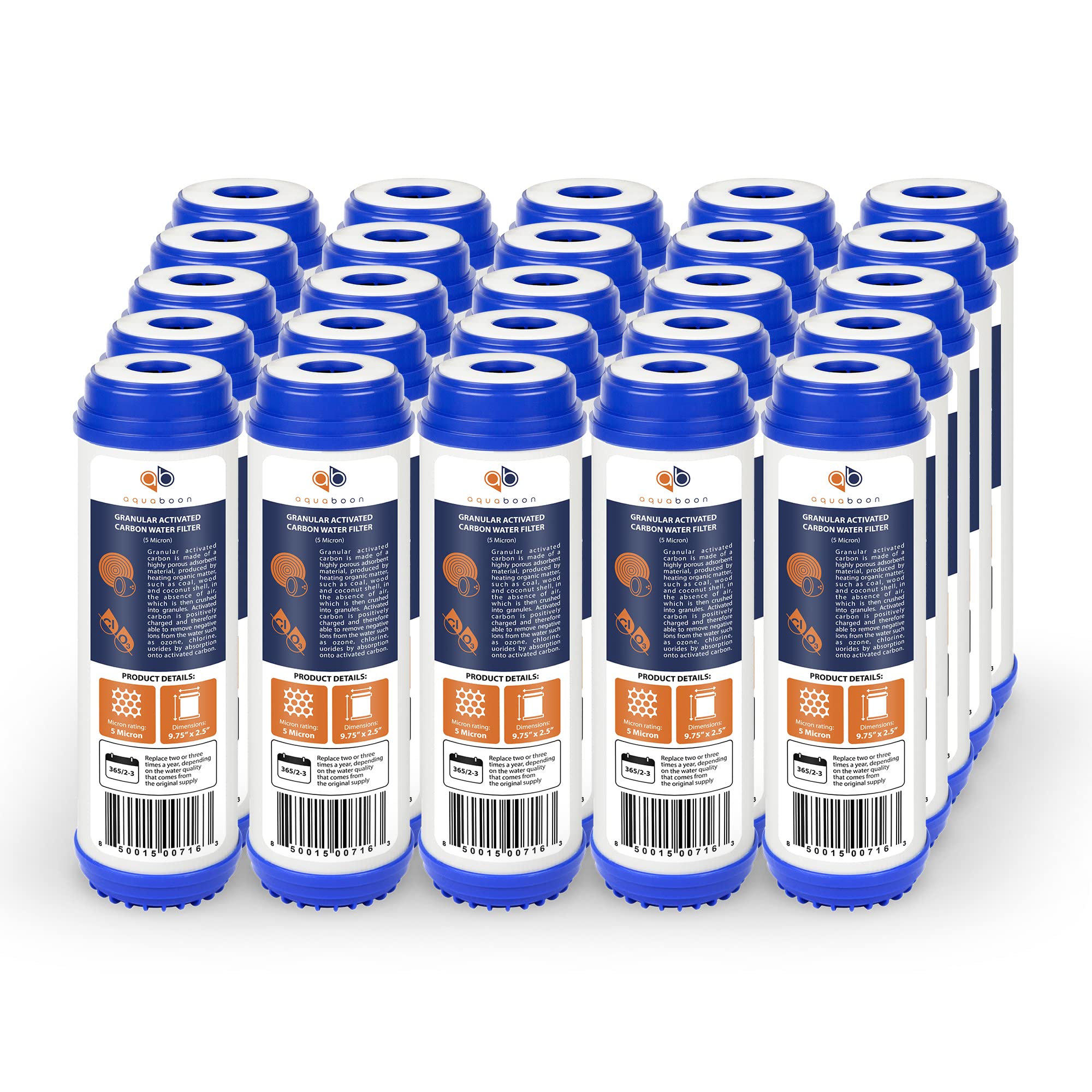 Aquaboon 5 Micron 10 x 2.5 Granular Activated Carbon Water Filter Cartridge GAC Water Filter Replacement Compatible with AP117, GAC-10, GAC1, 25 Pack