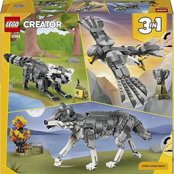 LEGO Creator 3’ü 1 Arada Ormanı Hayvanları: Gri Kurt 31393-8 Yaş ve Üzeri Çocuklar için Kurt, Şahin veya Rakun Olarak İnşa Edilebilen Yaratıcı Oyuncak Yapım Seti, Eğlenceli Hediye Fikri (657 Parça)