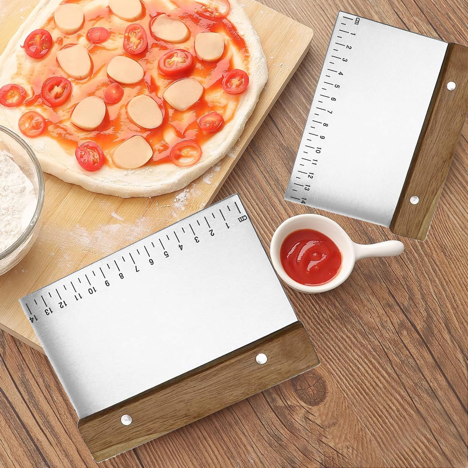 Lot De 3 Spatules à Pâte En Acier Inoxydable | 15, 20, 25 Cm Avec Échelle De Mesure - Pour Pâtes, Gâteaux, Pizzas - 2