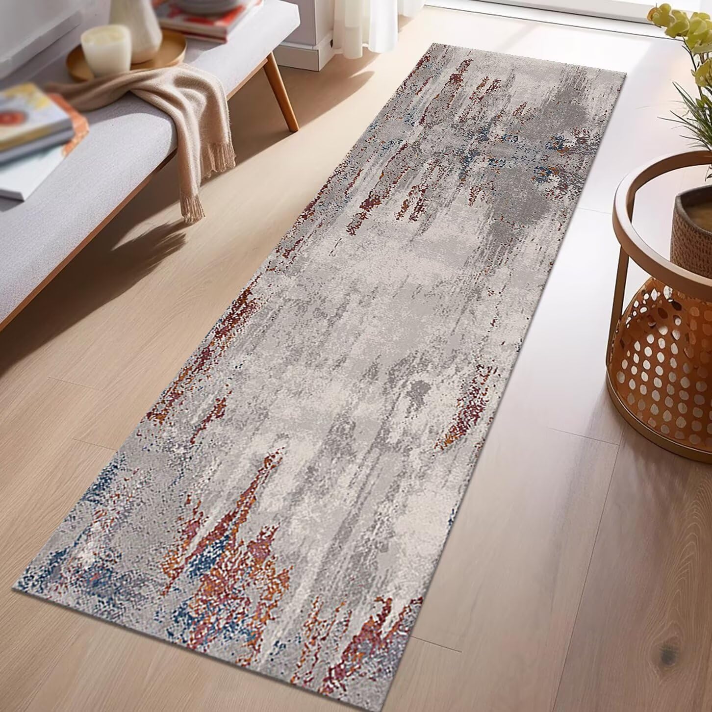Teppich Läufer Flur Küche rutschfest Abstrakt Teppichläufer Kücheläufer Waschbar 120X400CM Meterware Küchenteppich Flurteppich Wohnraum Schlafzimmer Kinderzimmer Schmutzfangläufer