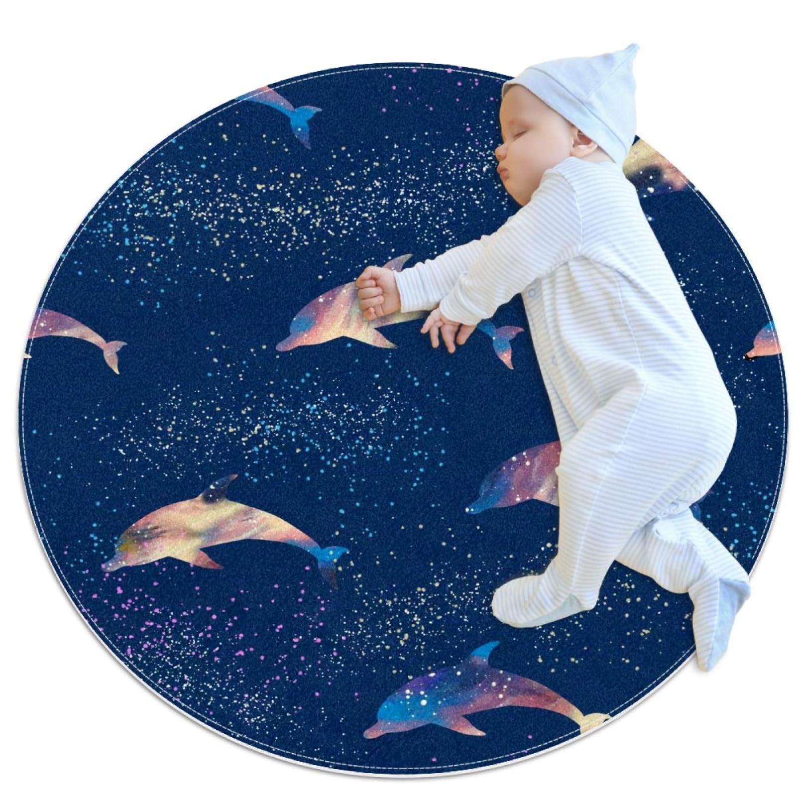 Tapis de salle de bain dauphin galaxie rond 1m pour chambre et canapé