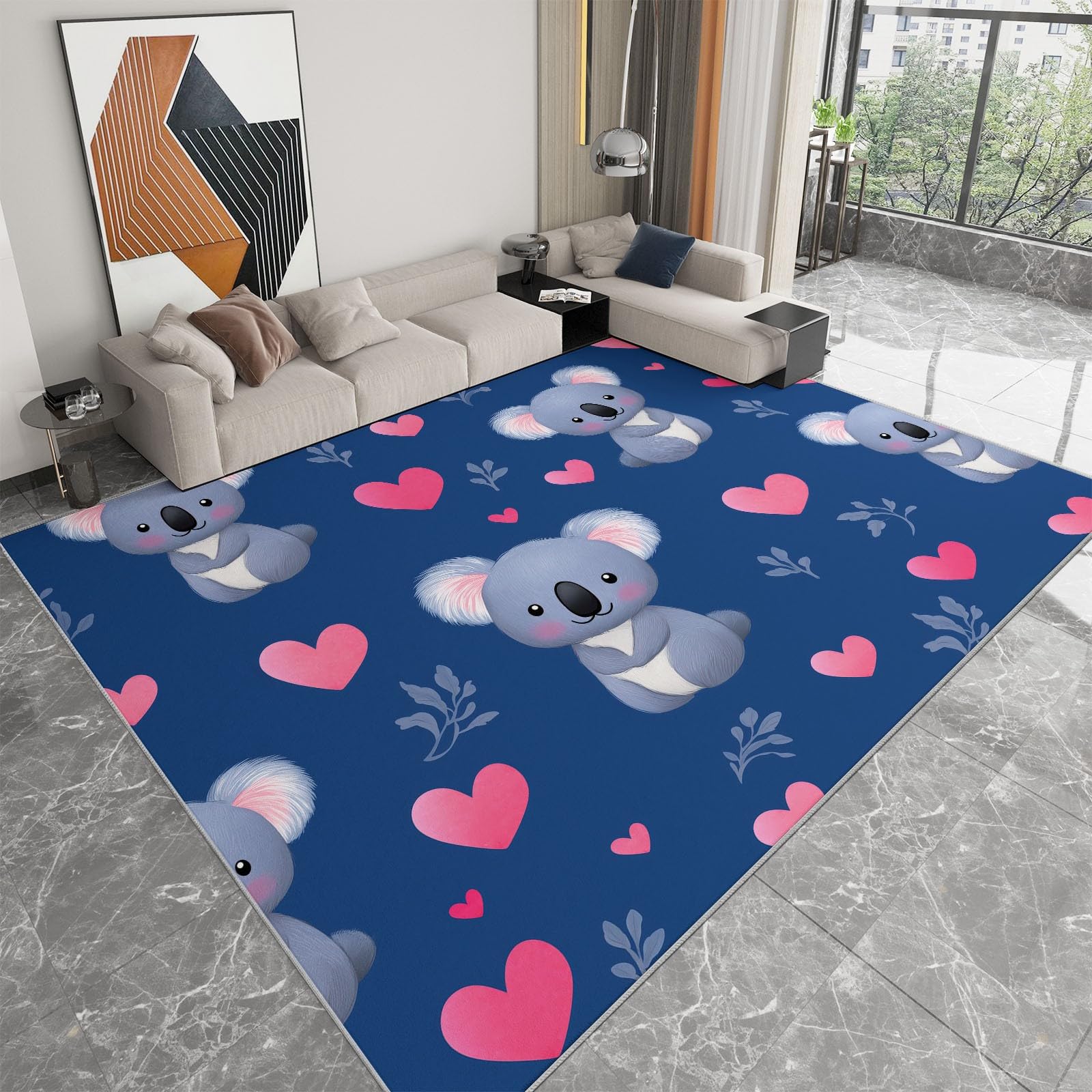 Tapis de salon koala bleu 180x240cm antidérapant pour toute la famille