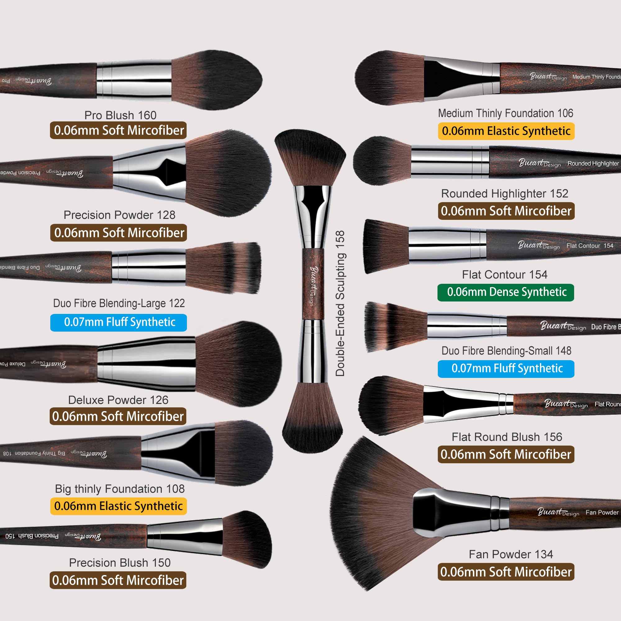 Set di pennelli da trucco professionali, 38 pezzi, collezione Kabuki di alta qualità, non testati sugli animali, pennelli cosmetici per fondotinta, sfumatura, ombretto, con manici in legno scuro
