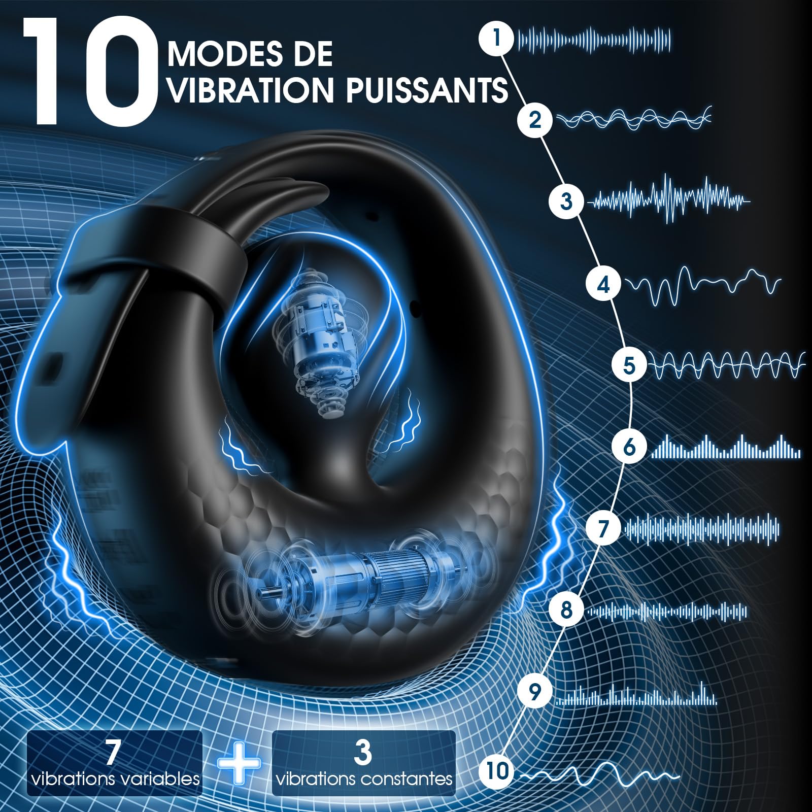 Anneaux de Pénis Vibrant Sex Toys Homme - Cock Ring Vibromasseurs Sextoy Homme avec 10 Vibrations, Anneau Penien - Anneau Homme Réglable APP Anneau Vibrant Pénis Clitoridienne Jouet Sexualité Couple