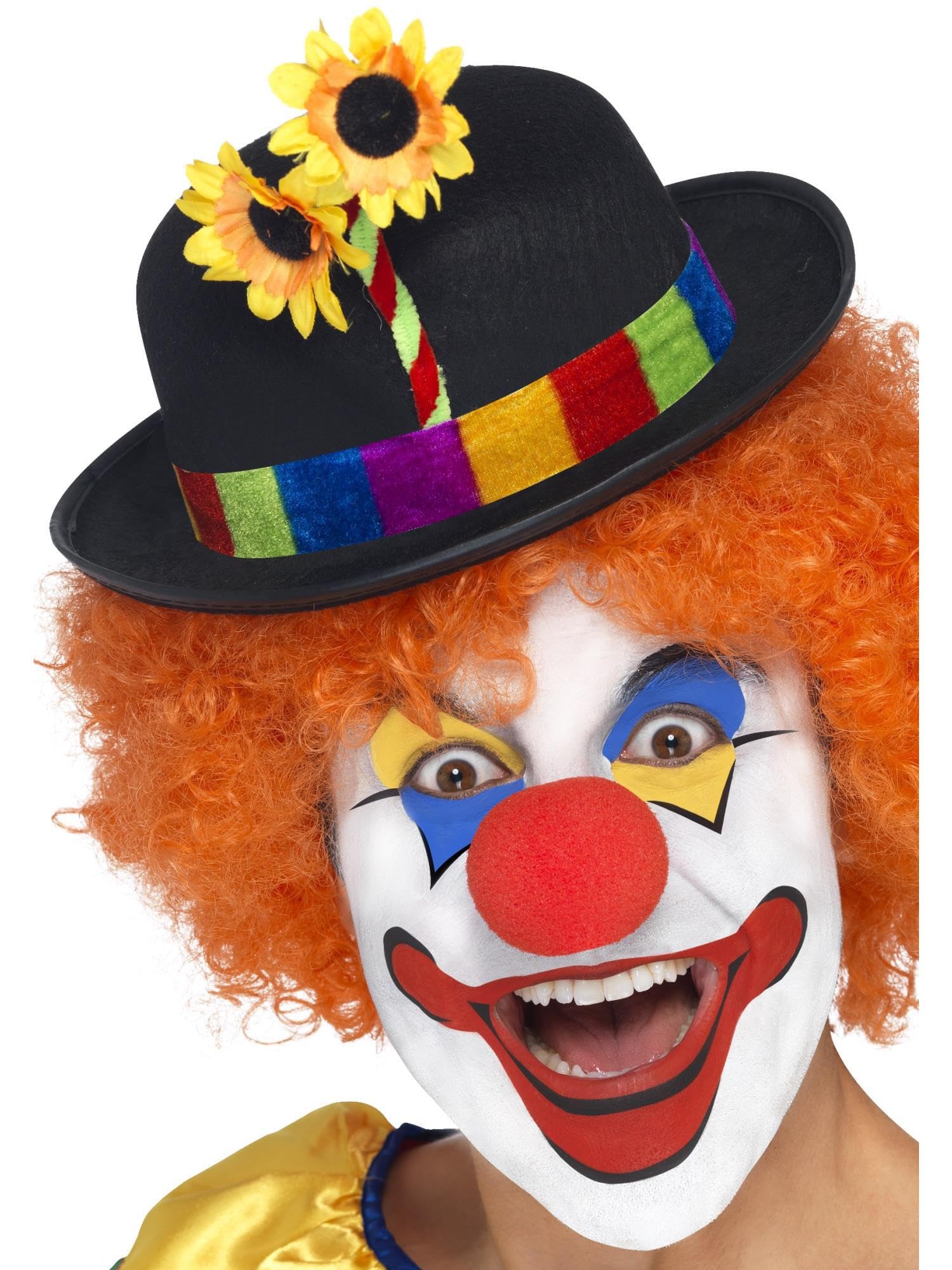 Clown Bowler Hat Black Multicolour Band Flower Fancy Dress Circus Accessory