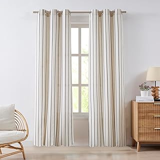 Stripe Curtains 84 Inches Long for Bedroom Living Room,Woven Vertical St...