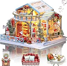 GuDoQi Kit Maison de Poupée Miniature Bricolage avec Musique, Kit Miniature Maison de Nuit de Noël, Kits de Modèles Artisanaux Faits à la Main à Construire, Idees Cadeau DIY