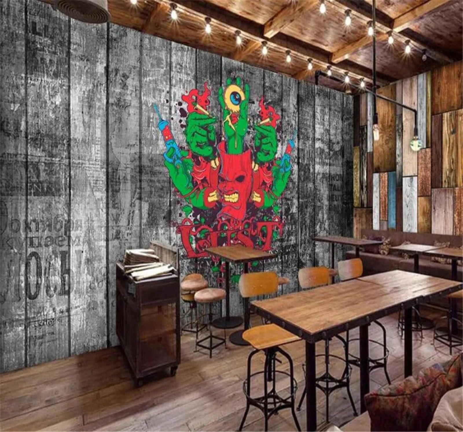 Tzxztt Retro Wood Grain Abstract Graffiti Unique Modern 3D Wallpaper Premium Textured Silk Neutral Tones Material Ideal for Living Room Bedroom-400cm×280cm