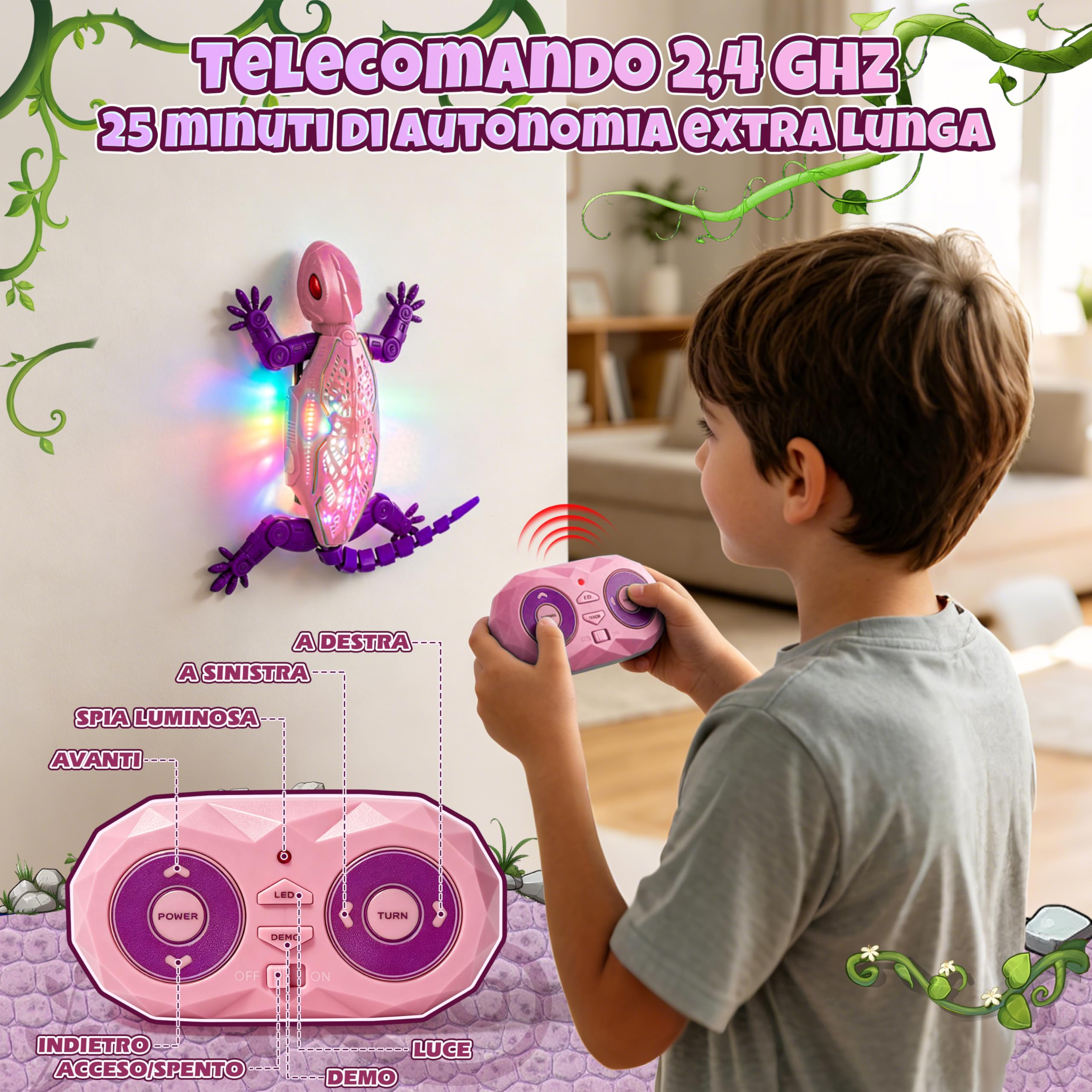 FORMIZON Geco Telecomandato con 9 Illuminazione, Lucertola Telecomandata Muro, Geco Che Si Arrampica Sui Muri, Movimenti Realistici, Regalo Interattivo Per Ragazzi E Ragazze dai 3 Anni In Su (Rosa)