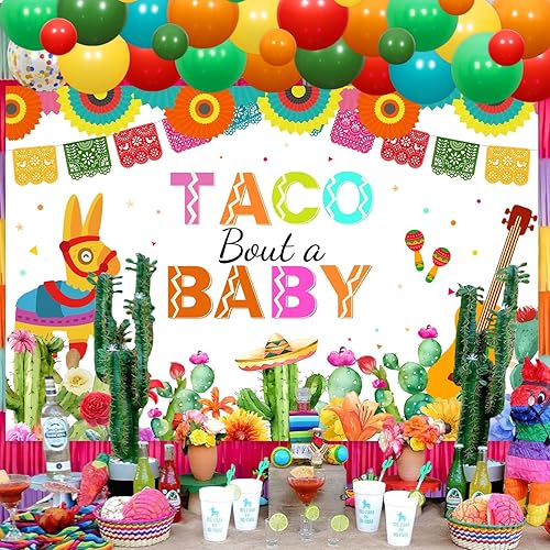 Miniatura 3 de 85 decoraciones de fiesta de taco con temática de tacos mexicanos para baby shower, fondo de fotos de fiesta, globos mexicanos, arco de taco,