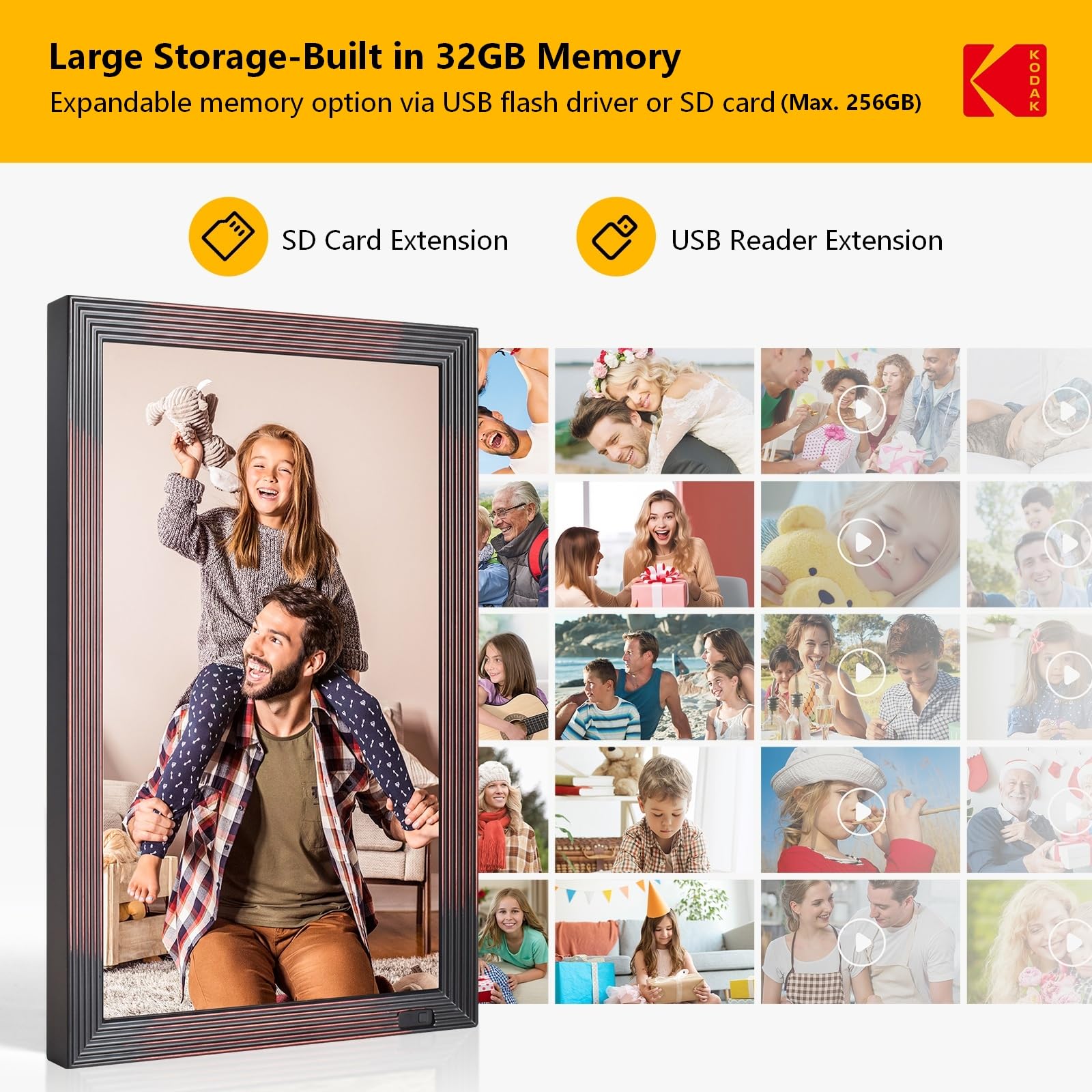 KODAK Cadre Photo Numérique Connecté WiFi, Cadre Numerique Photo Grand Format, 21.5 Pouces FHD IPS Écran, 32Go Mémoire, Partagez des Photos/Vidéos via App, Rotation Automatique, Détecteur de Mouvement