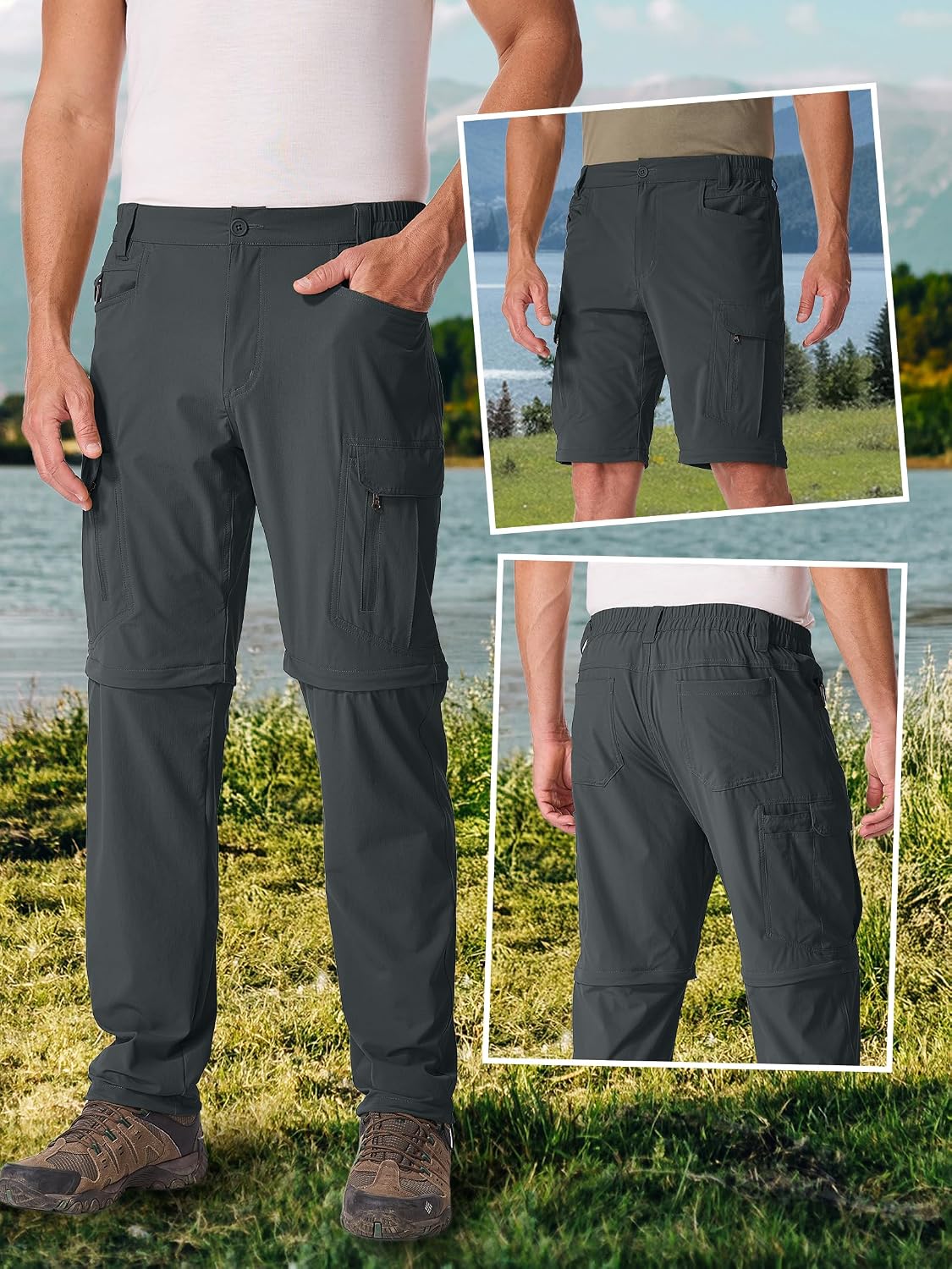 Mens Hiking Pants Convertible Lightweight Quick Dry Zip Off Waterproof Outdoor Travel Fishing Hunting Pants