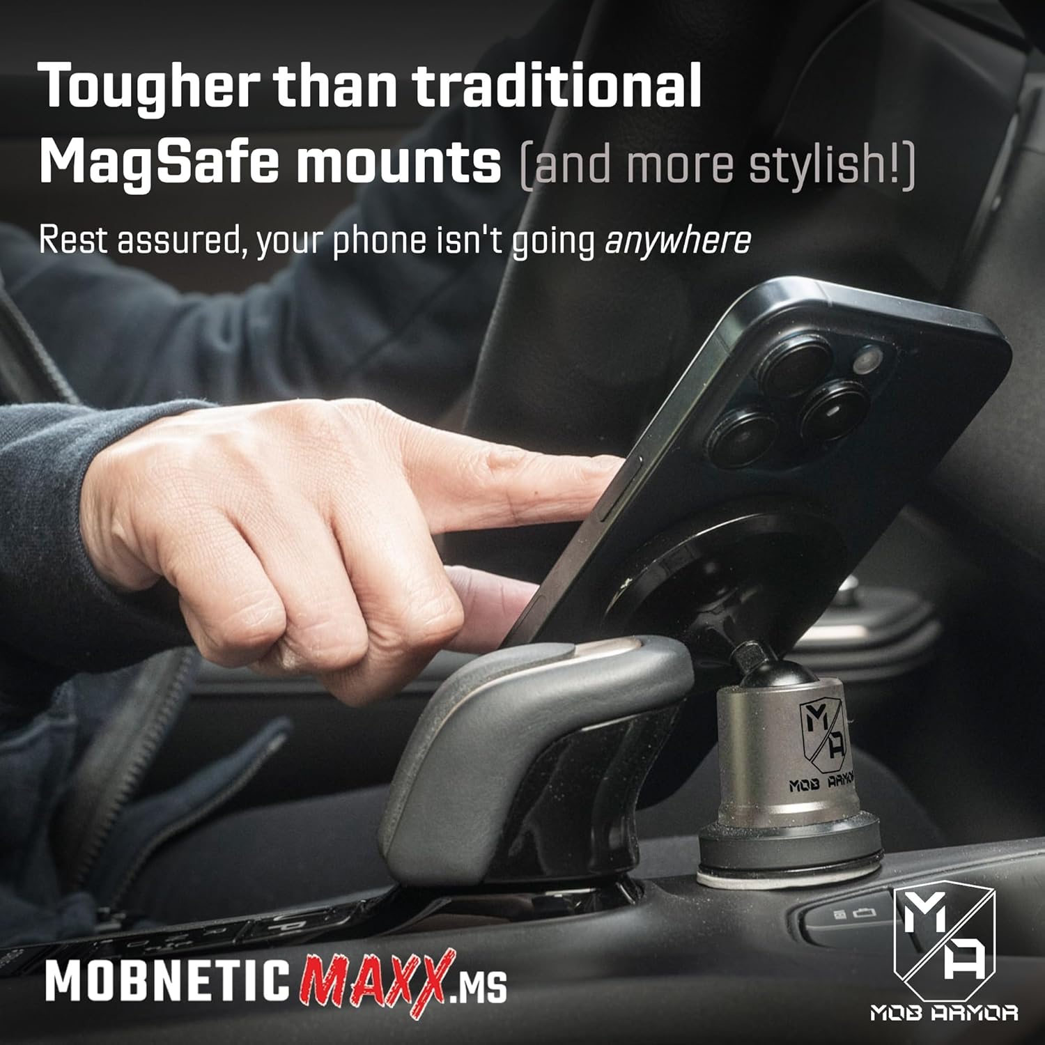 Mob Armor MobNetic Maxx MS - MagSafe Compatible Car Phone Mount w/ 90º Tilt, 360º Rotation & Durable Aluminum Build, Magnetic Holder for iPhone & Android Devices, USA Assembled - Gun Metal