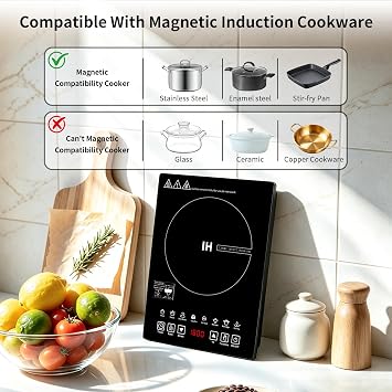 Single Burner Induction Cooktop,Hot Plate with 6 Cooking Modes, portable cooktop with LCD touch control,9 Levels &3H Timer,1800W 110V Portable induction Cooktop