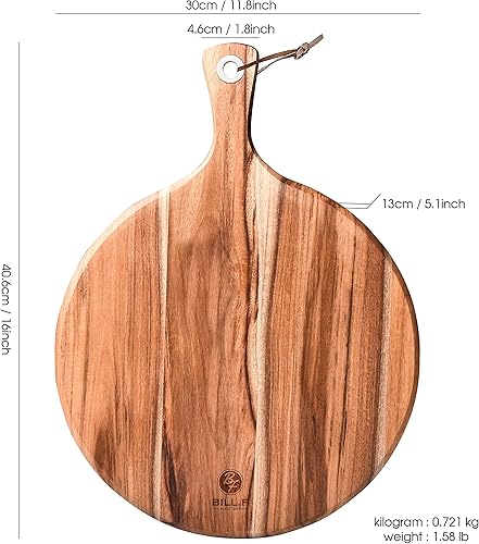 Miniatura 6 de Tabla de cortar de madera de acacia de 14 pulgadas, tablas de cortar de madera para carne, queso, pan, verduras con tabla de cortar redonda de 12