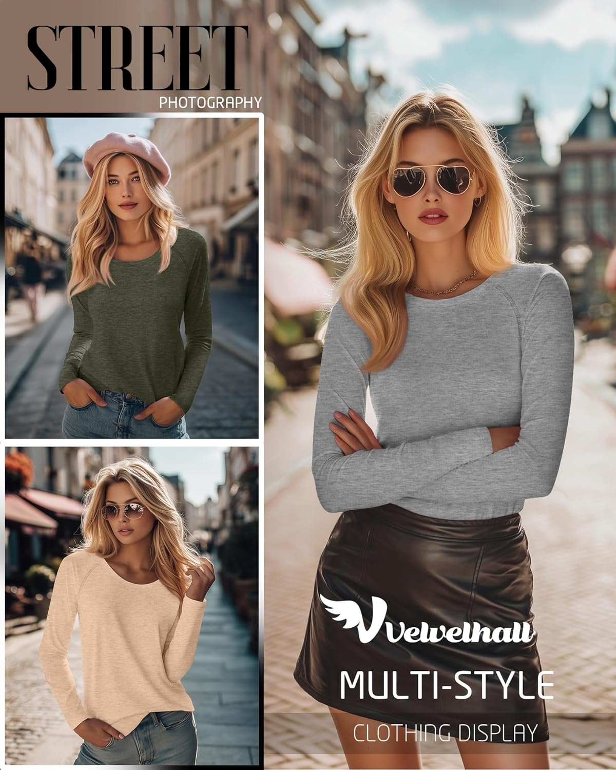 5 Pack Women's Long Sleeve T-Shirts Crew Neck Raglan Loose Fit Casual Shirts Side Split Curved Hem Tunic Tops - Image 2