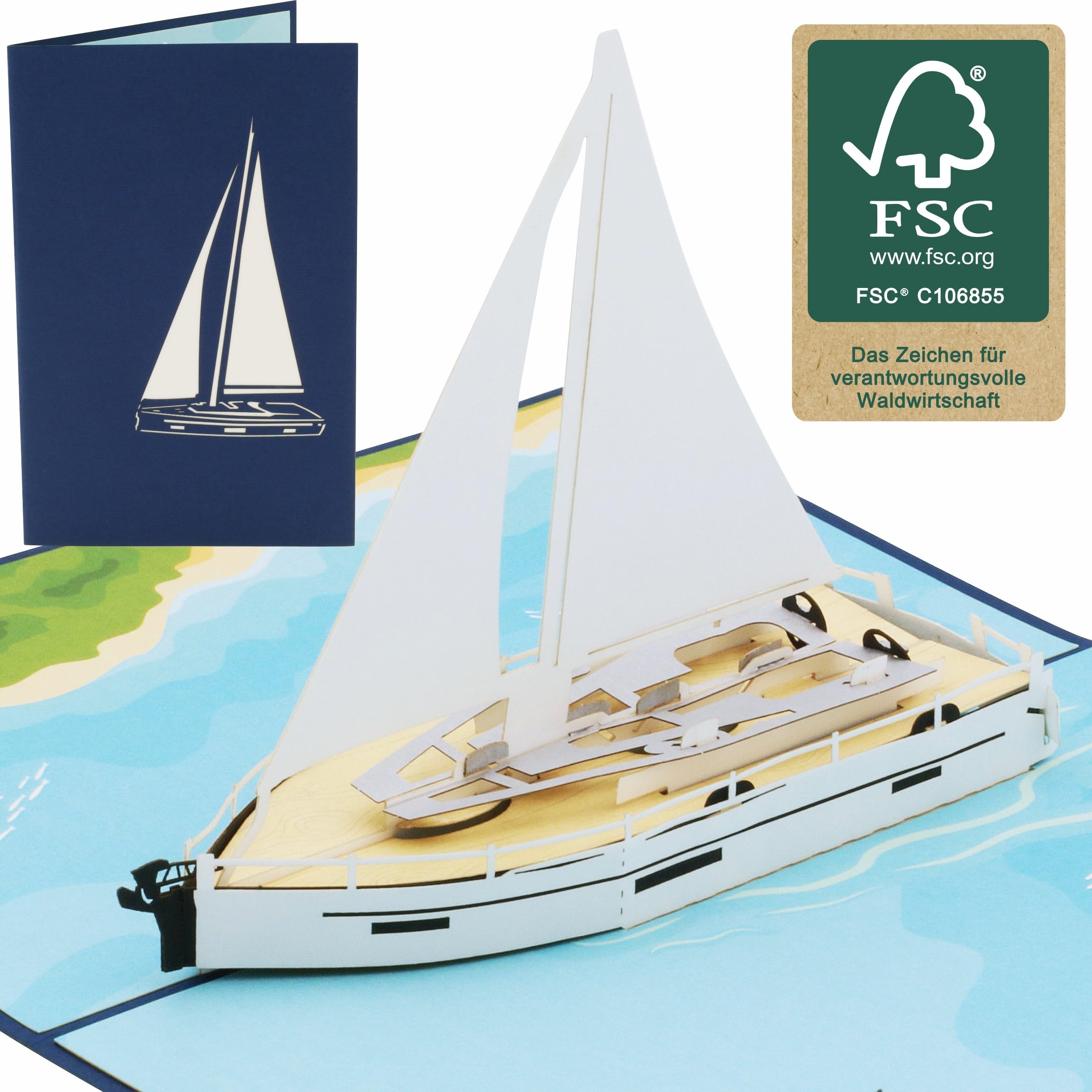 design3dkarten® Pop Up Card Birthday Sailing Boat Motif, Handmade from Italian Paper, Ideal as a Birthday Card, Sailing Boat, Sailing Gift