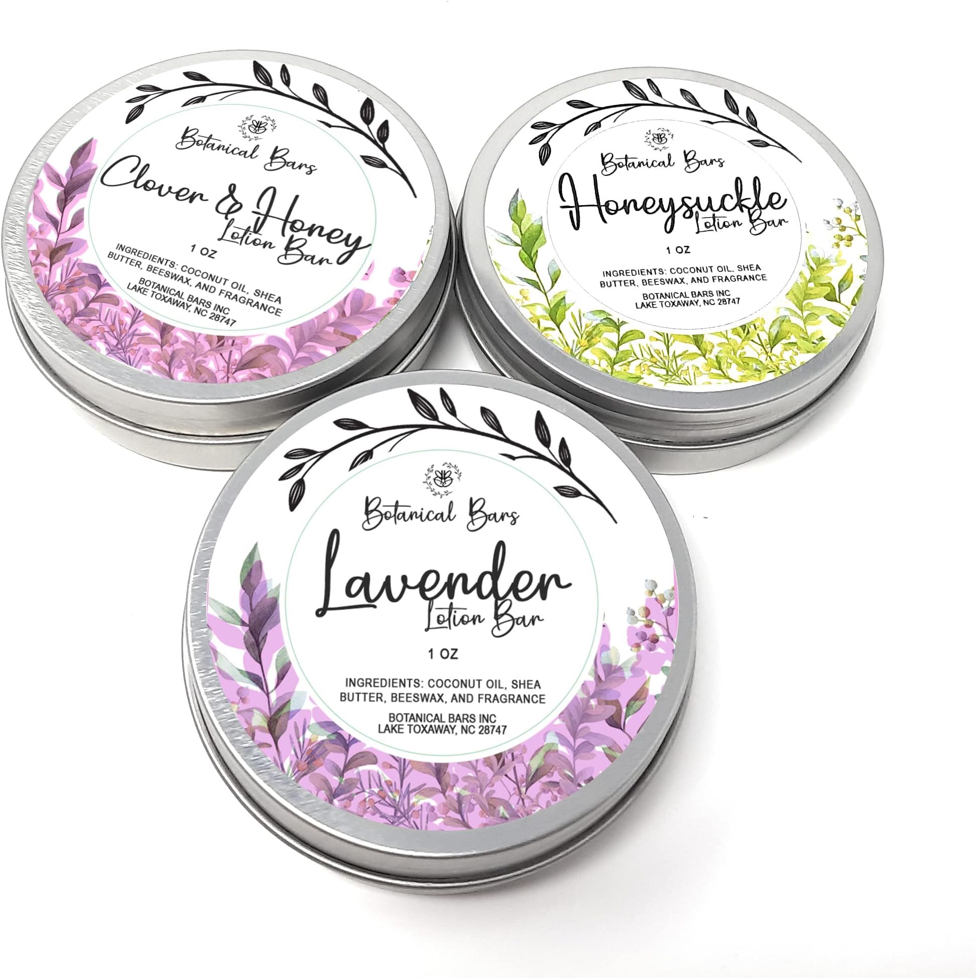 Floral Lotion Bar Set - 3 Lotion Bars 1oz Each - Lavender, Honeysuckle, and Clover and Honey