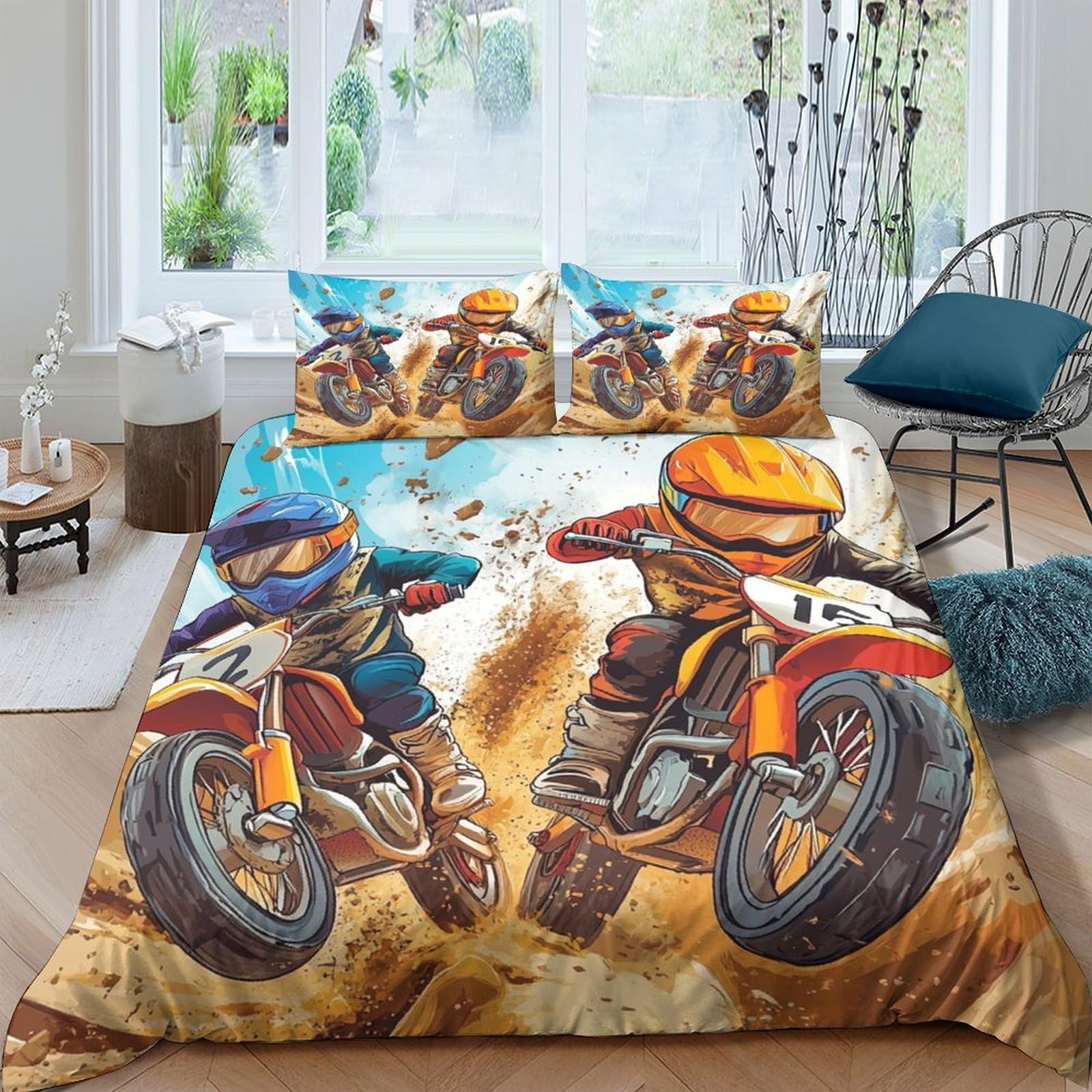 Ctjqhvkz Style-10 3D Printed Motorbike Racing Fitted Sheet Microfiber Soft Breathable Dirt Track Bed Sheet For Bedroom Guest Room Decor Single（135X200cm）