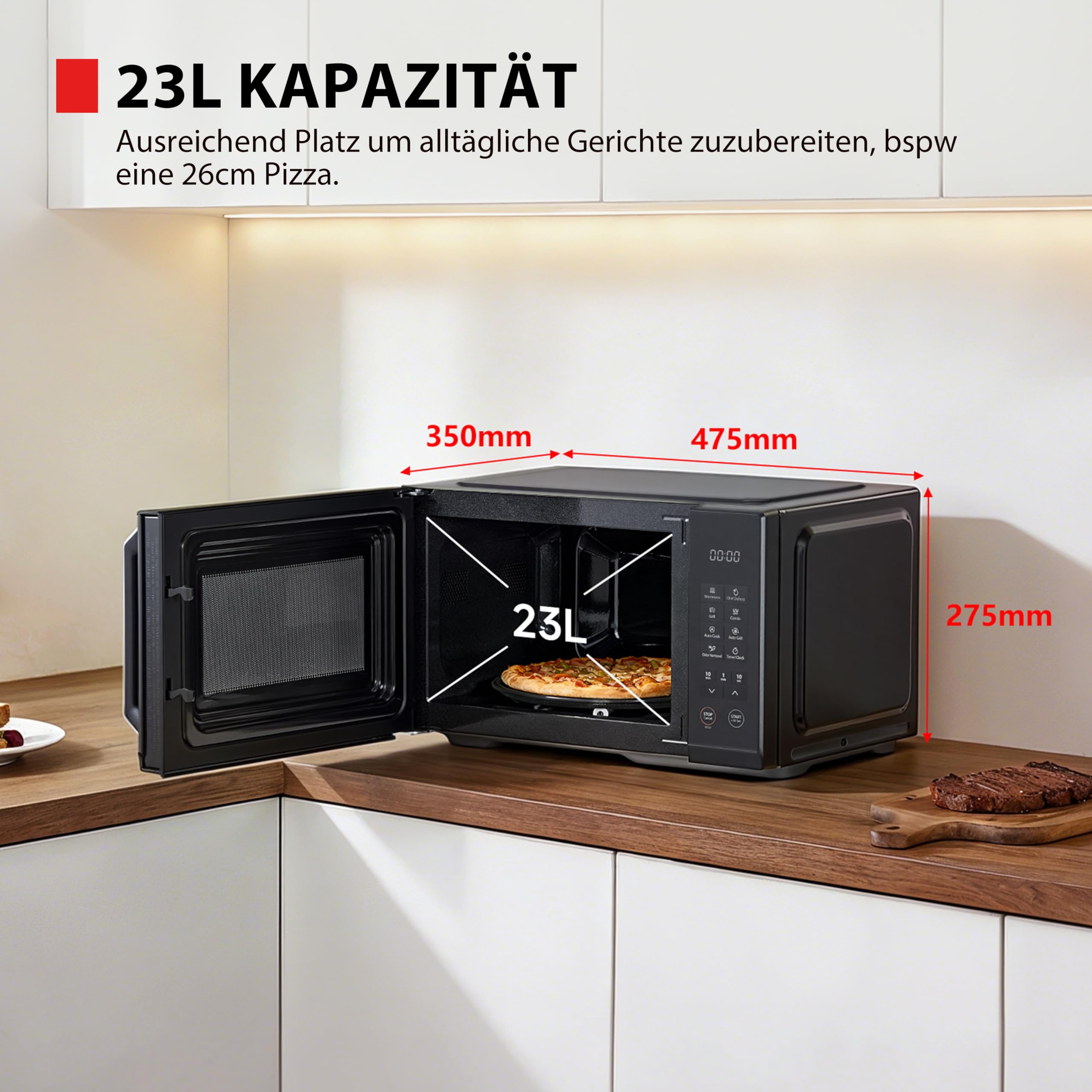Toshiba Kuchenka mikrofalowa z grillem, 23 litry, 11 poziomów mocy, gotowanie kombinowane, szef kuchni, automatyczne menu, łatwe czyszczenie, timer, kuchenka mikrofalowa 800 W, grill 1000 W, kolor