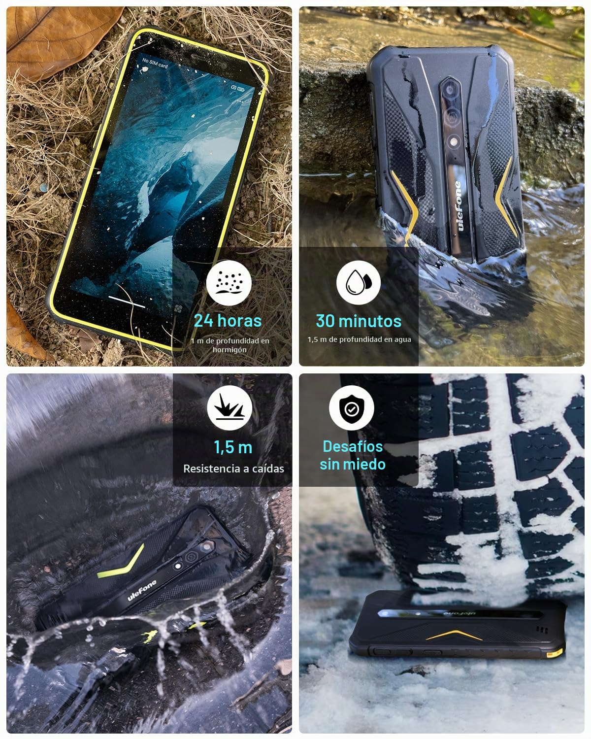 Ulefone Armor X12 Móvil Resistente (2024) Android 13, Teléfono Todoterreno 5,45" HD, 6GB+32GB(256GB SD) Movil Robusto, 4860mAh Batería, 13MP+8MP, Móvil Doble 4G/NFC/GPS/OTG/2 Años de Garantía