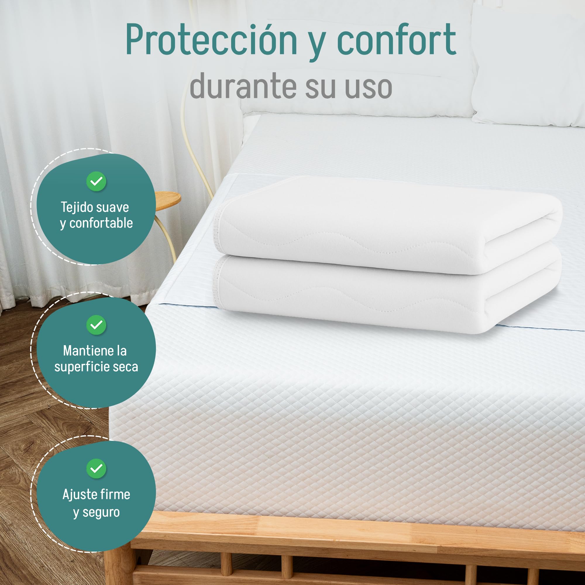 Empapadores Cama Adultos Lavables. Empapadores Bebe Reutilizables con alas. Empapador Cama Lavable Super Absorbente 3,15 litros/m². Protector Cama 4 Capas (135 x 85 cm (Pack x 2))