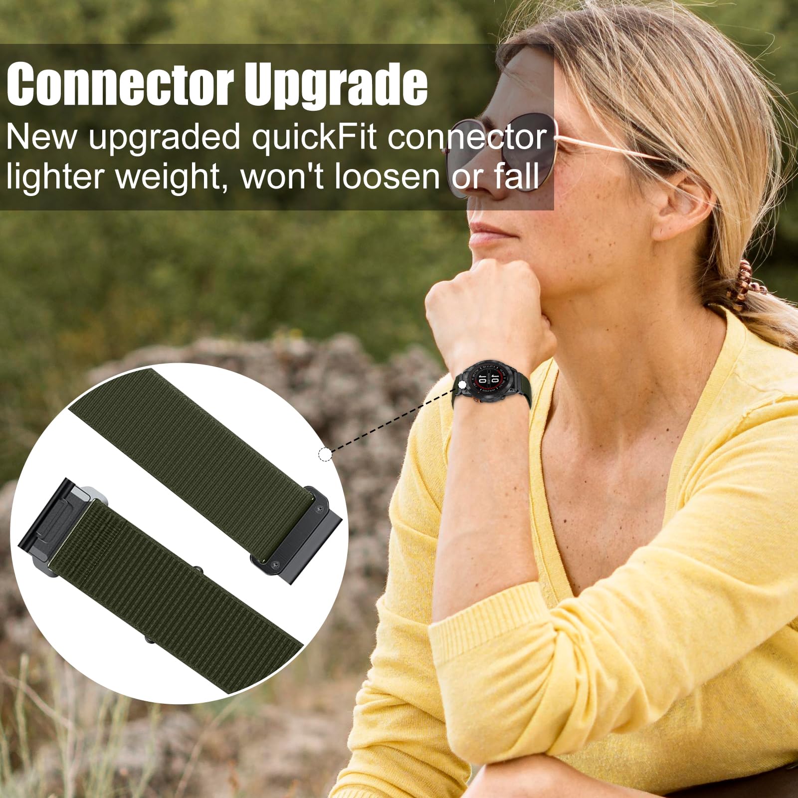 Nylon QuickFit Armband 26mm Für Garmin Fenix, Epix, Enduro – Klettverschluss, Dunkelgrün