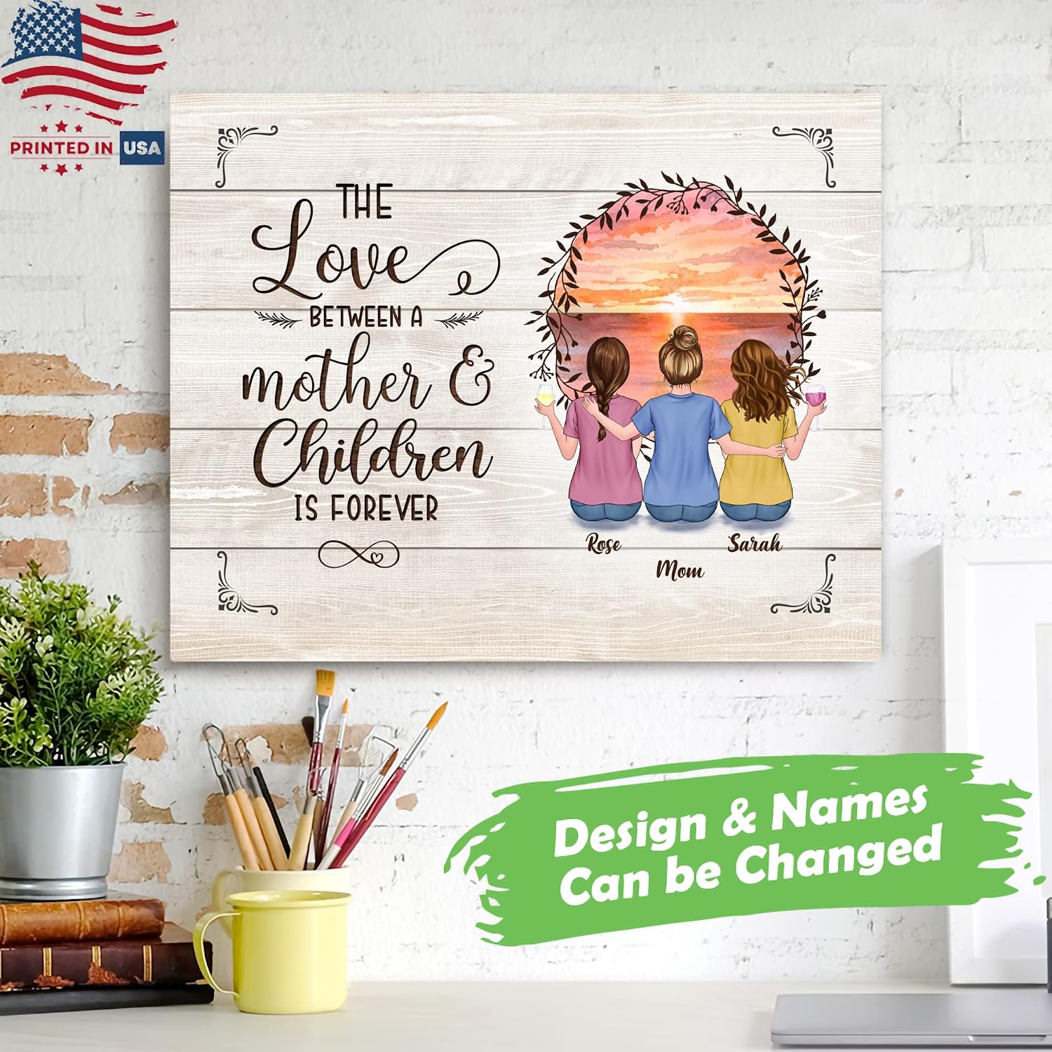 Gossby Personalized Canvas - Love Between Mother & Children - Custom Gift for Mom from 2 Daughters with Avatars Names - Mom & Daughter Art Gift for Mothers Day or Birthday
