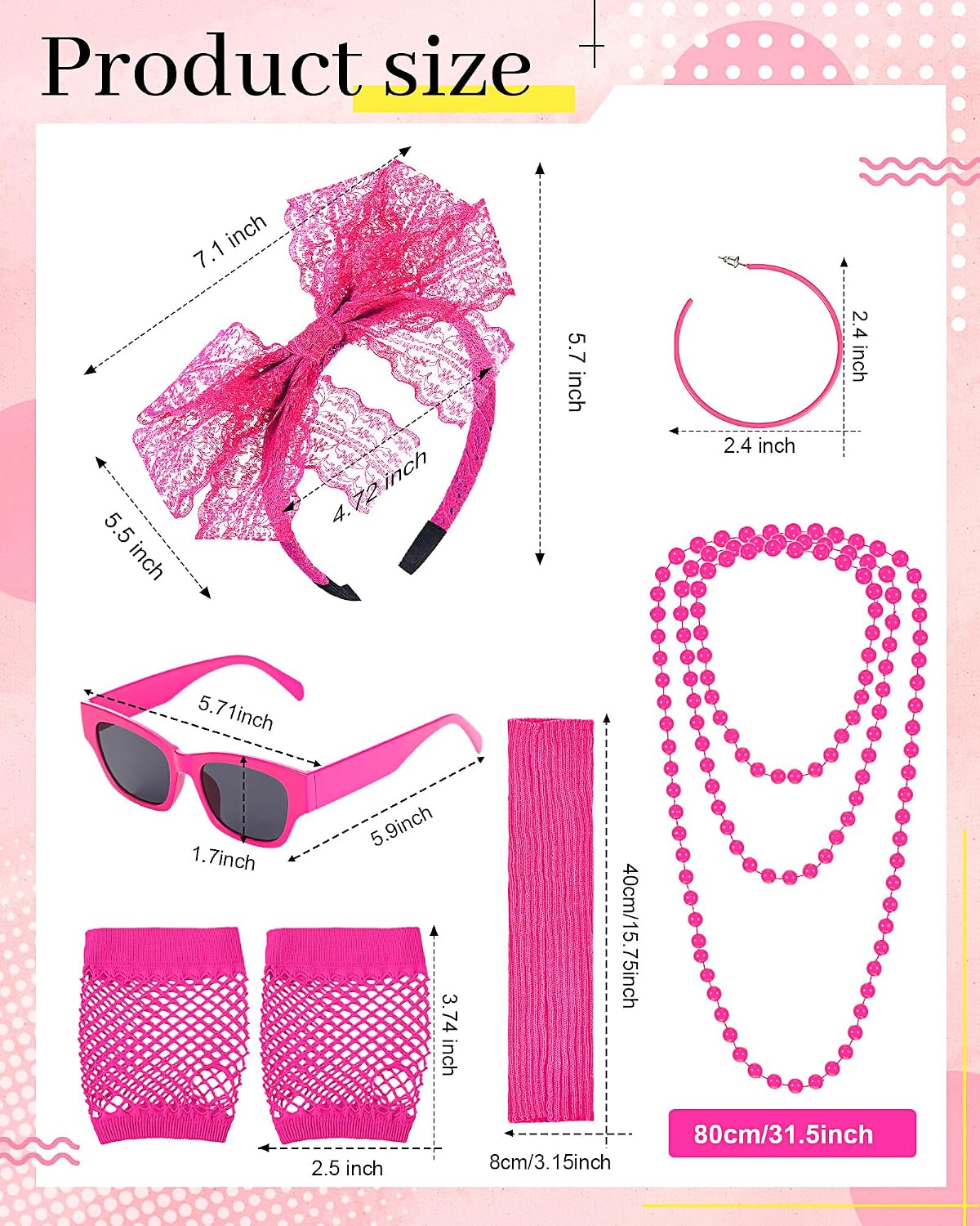 Maiteenly 80s Accessories for Women Lace Headband Earrings Fishnet Gloves Necklace Sunglasses Leg Warmers for 80s Retro Party